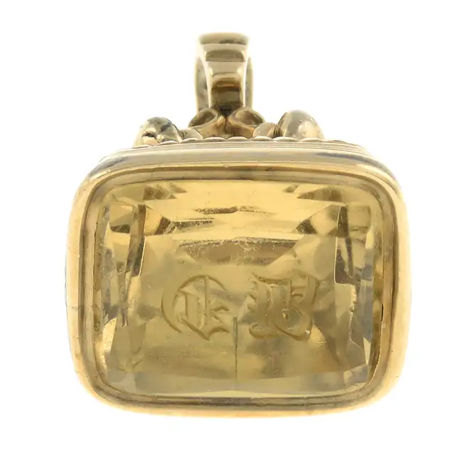 Late 19th century citrine intaglio 'GB' seal fob