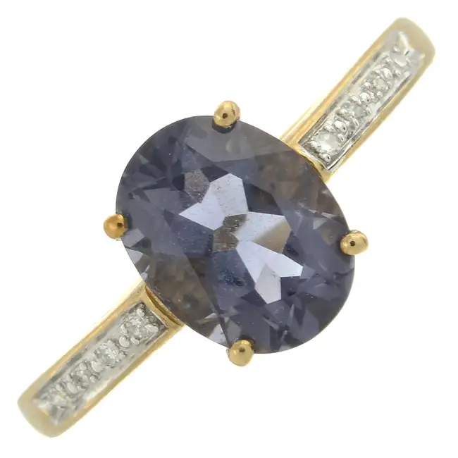 9ct gold iolite & diamond ring