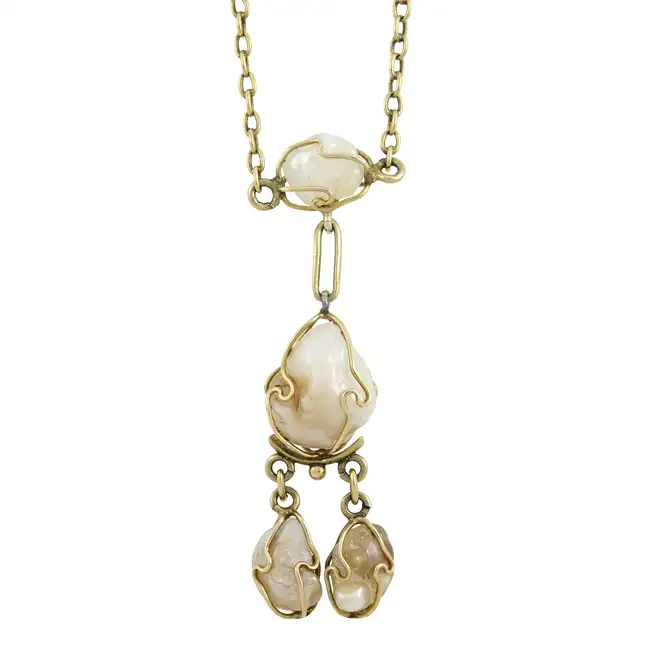 Art Nouveau 9ct gold baroque pearl necklace