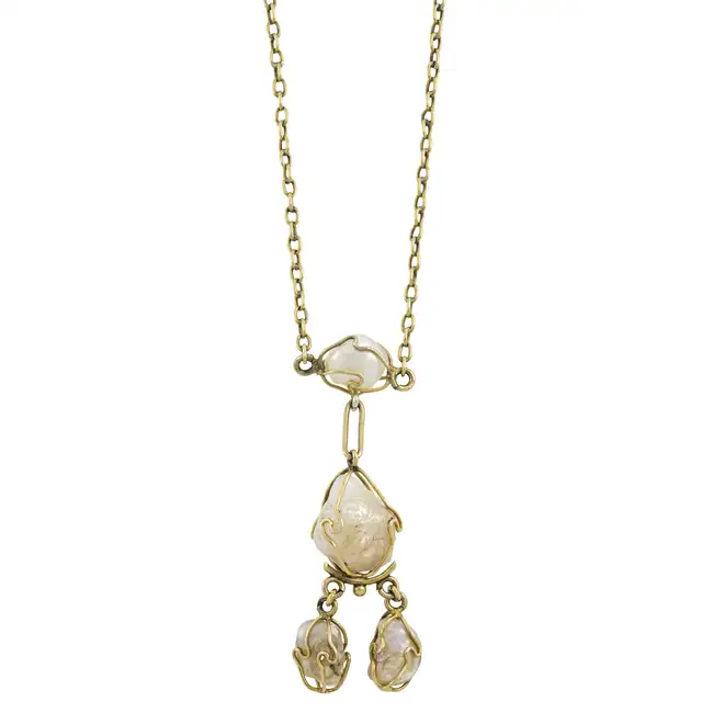 Art Nouveau 9ct gold baroque pearl necklace