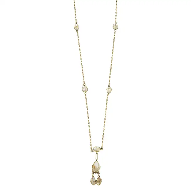 Art Nouveau 9ct gold baroque pearl necklace
