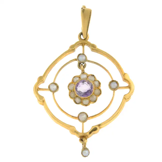 Amethyst & seed pearl pendant