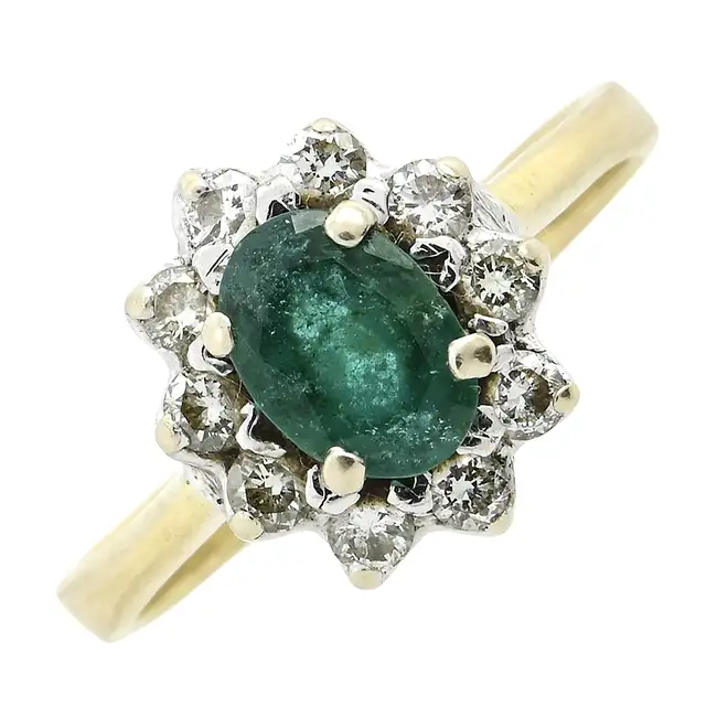 Emerald & diamond cluster ring