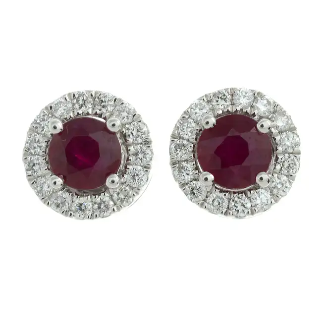18ct gold ruby & diamond cluster stud earrings