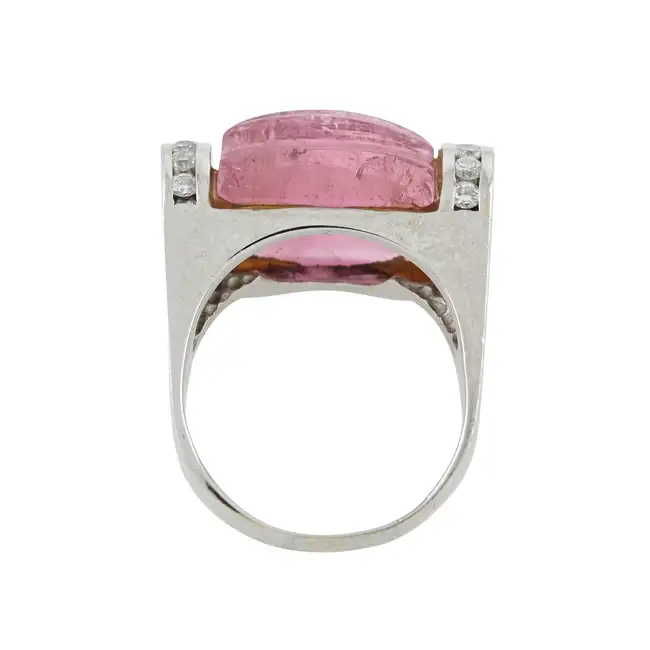Grooved pink tourmaline and diamond ring