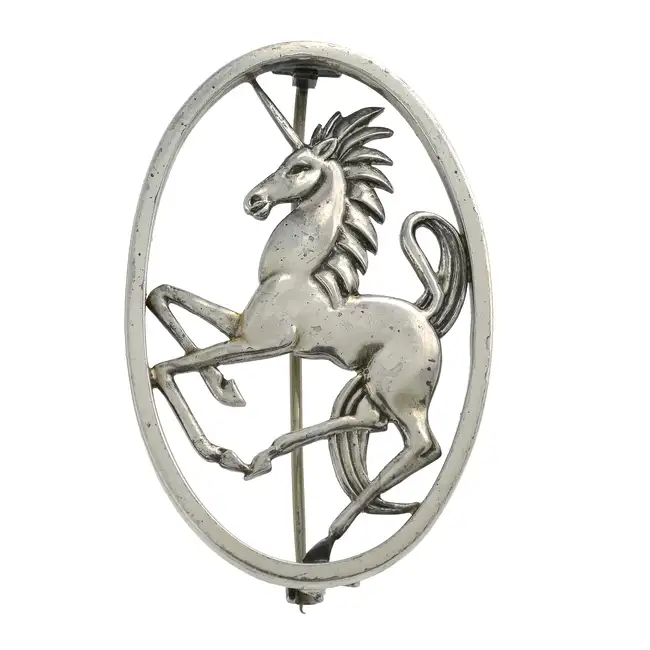Mid 20th silver unicorn brooch, George Tarratt