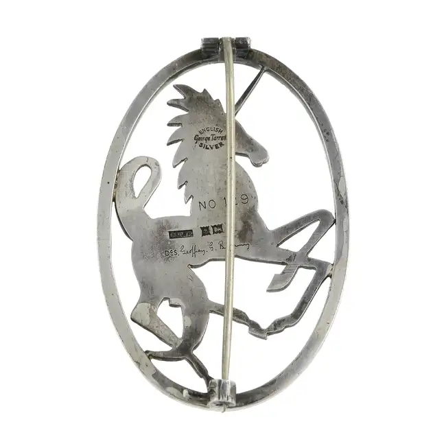 Mid 20th silver unicorn brooch, George Tarratt