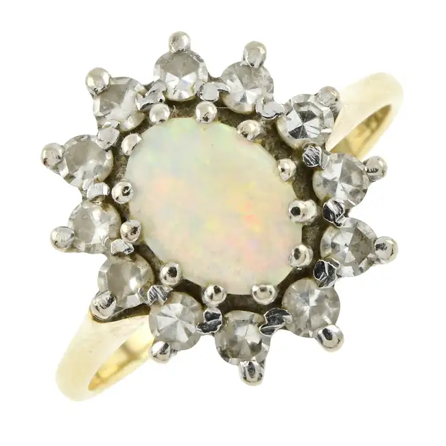 18ct gold opal & diamond cluster ring