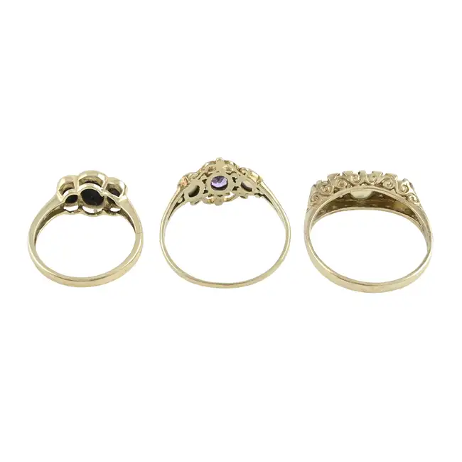 Three 9ct gold gem-set rings