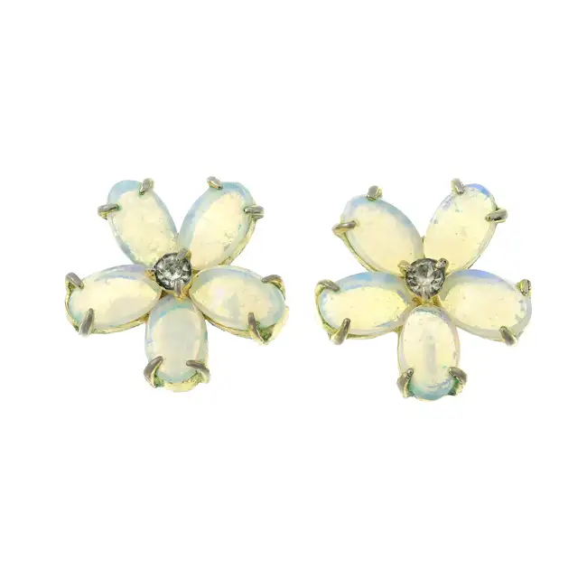 Opal & paste floral cluster earrings