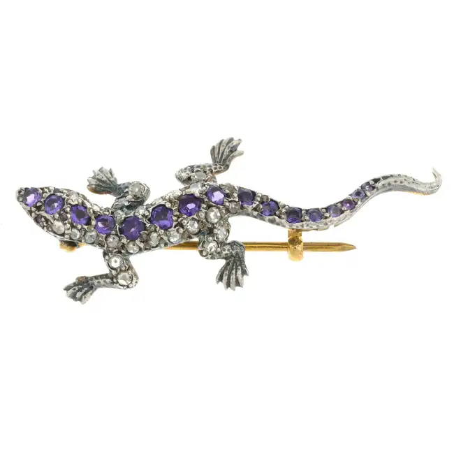 Amethyst & diamond lizard brooch