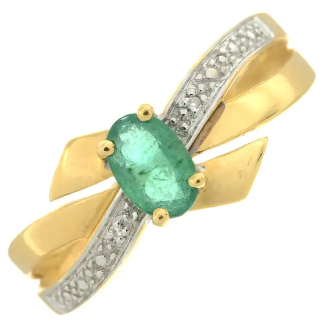 Emerald & diamond stylised ring