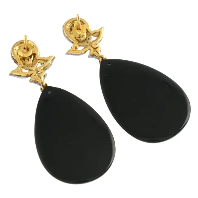 Silver onyx & diamond drop earrings