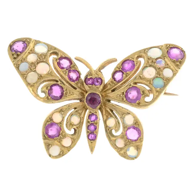 Ruby & opal butterfly brooch
