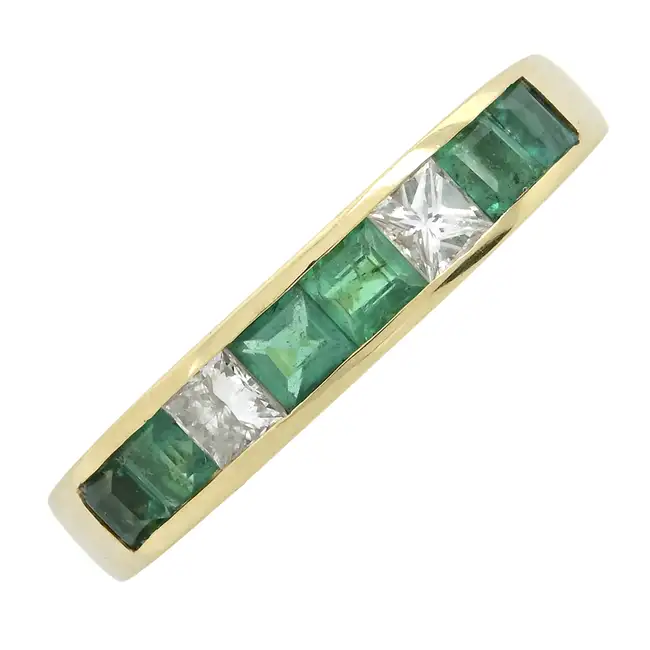 18ct gold emerald & diamond half eternity ring