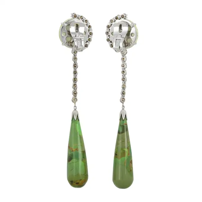 Green hardstone and diamond earrings