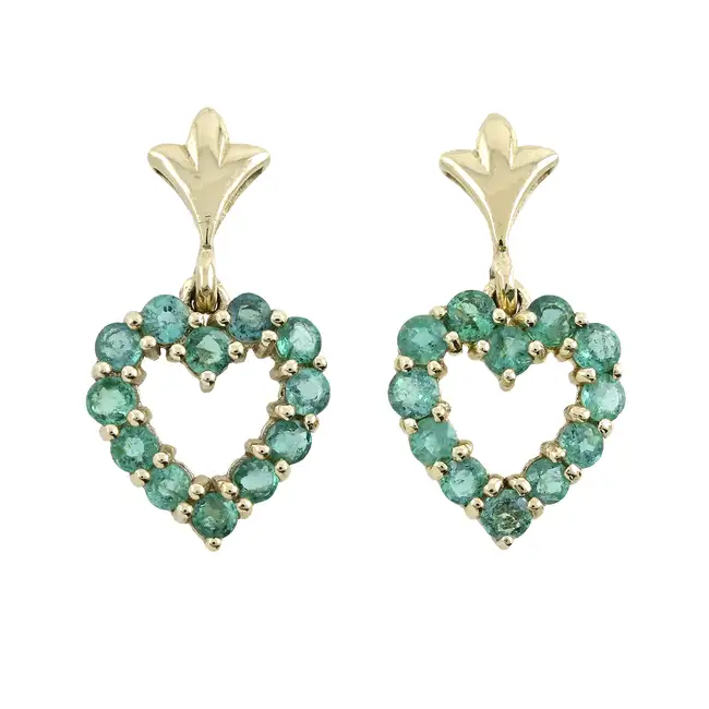9ct gold emerald heart earrings