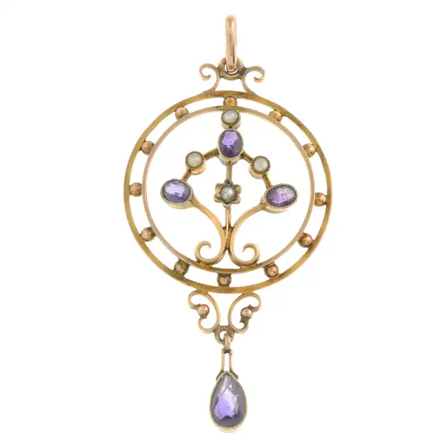 Early 20th century amethyst & split pearl pendant