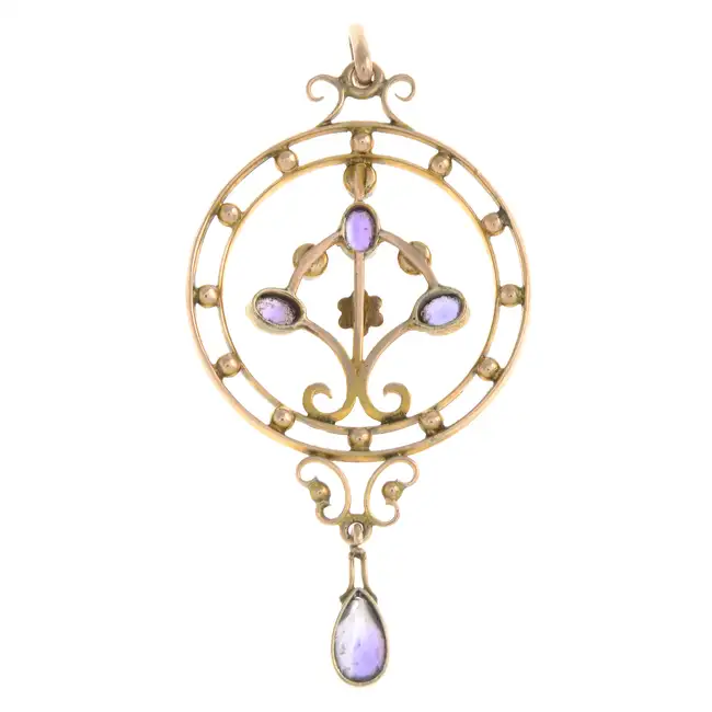 Early 20th century amethyst & split pearl pendant