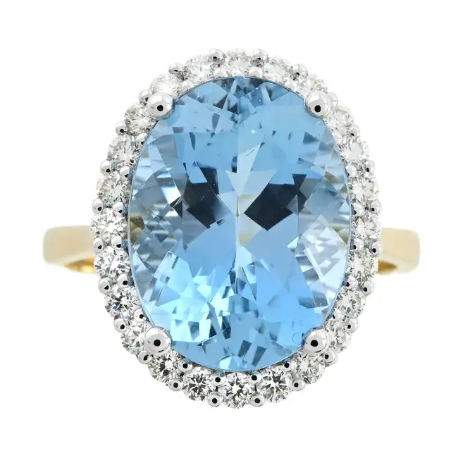 18ct gold aquamarine and diamond cluster ring