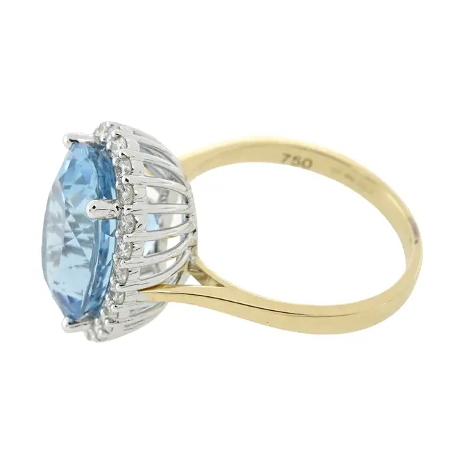 18ct gold aquamarine and diamond cluster ring
