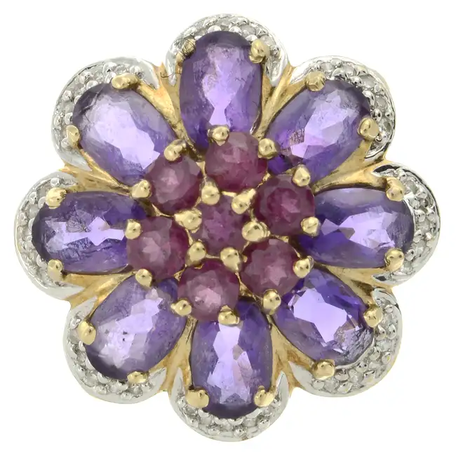 9ct gold gem-set floral ring