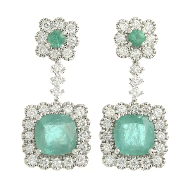 18ct gold emerald & diamond drop earrings