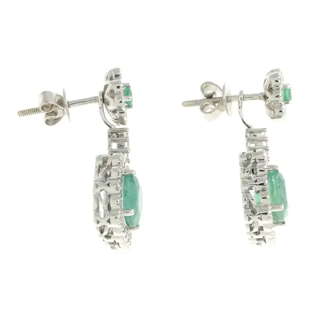 18ct gold emerald & diamond drop earrings