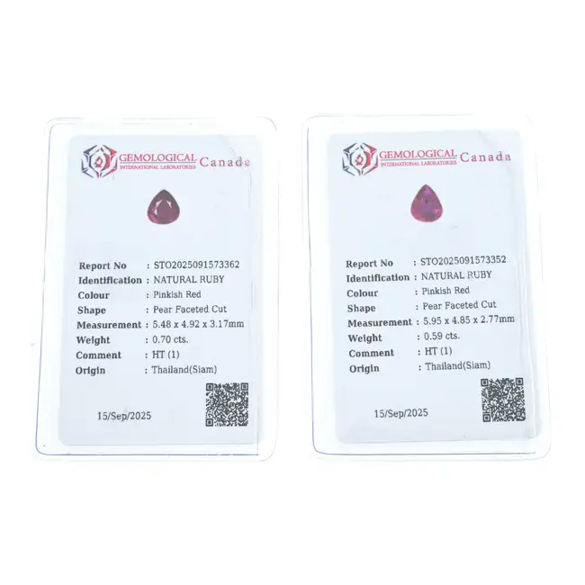 Two pear-shape rubies, 1.29ct