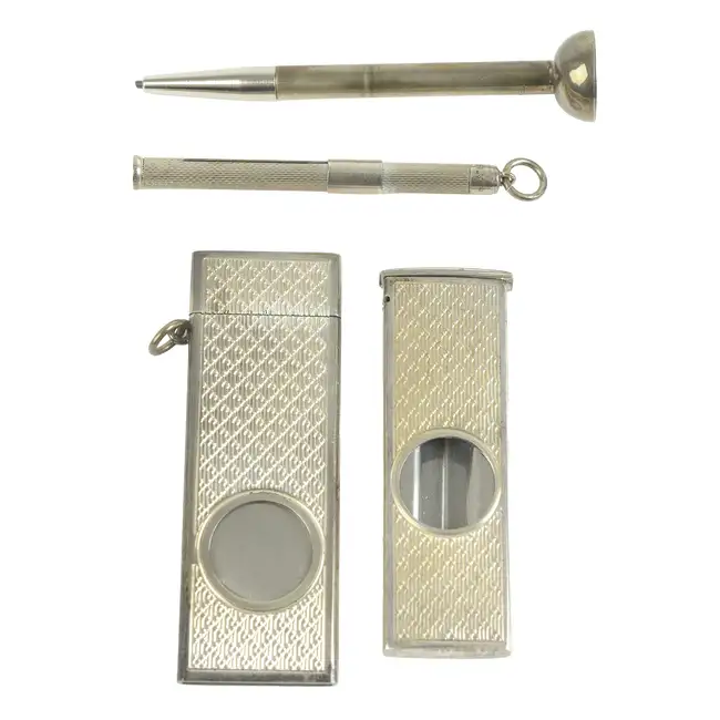 Two cigar cutters, plus a toothpick or piercer & a golf tee pencil (4)