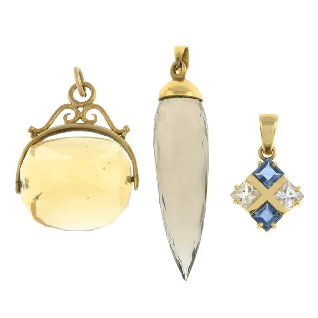 Two gem-pendants & fob