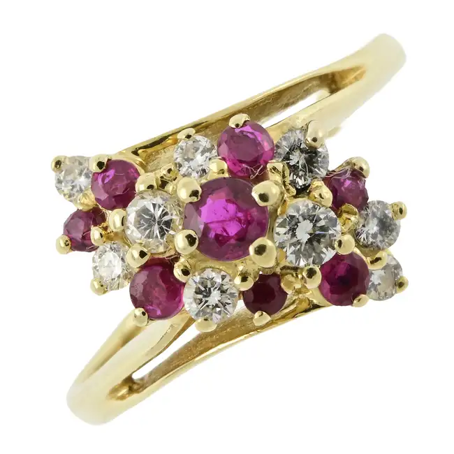 18ct gold ruby & diamond cluster dress ring