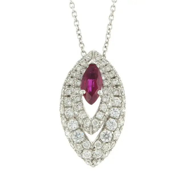 18ct gold ruby & diamond pendant, with chain