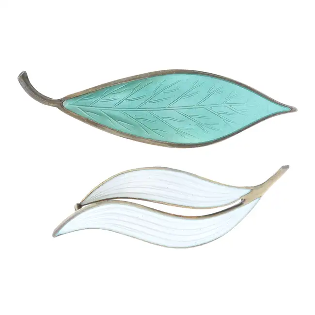Two mid 20th century enamel leaf brooches