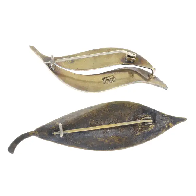 Two mid 20th century enamel leaf brooches