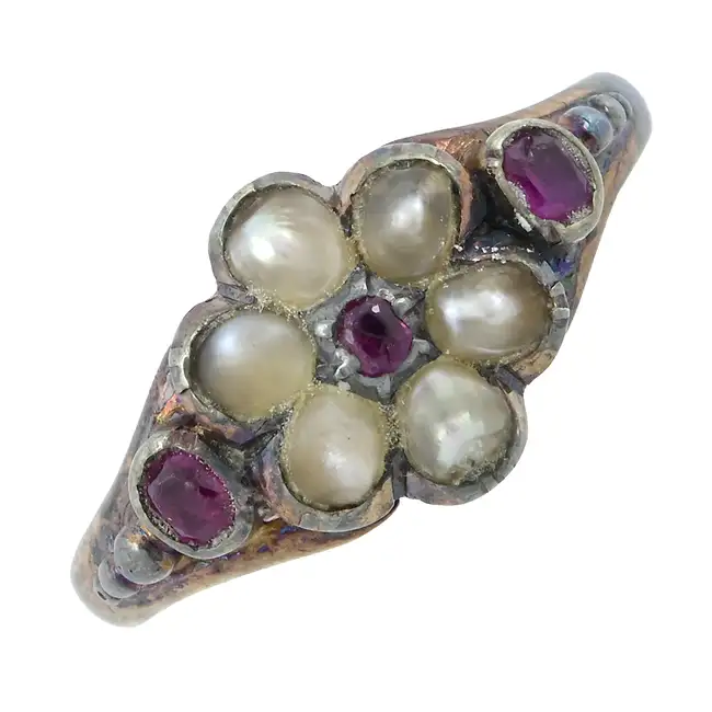 Late 19th century ruby & split pearl ring