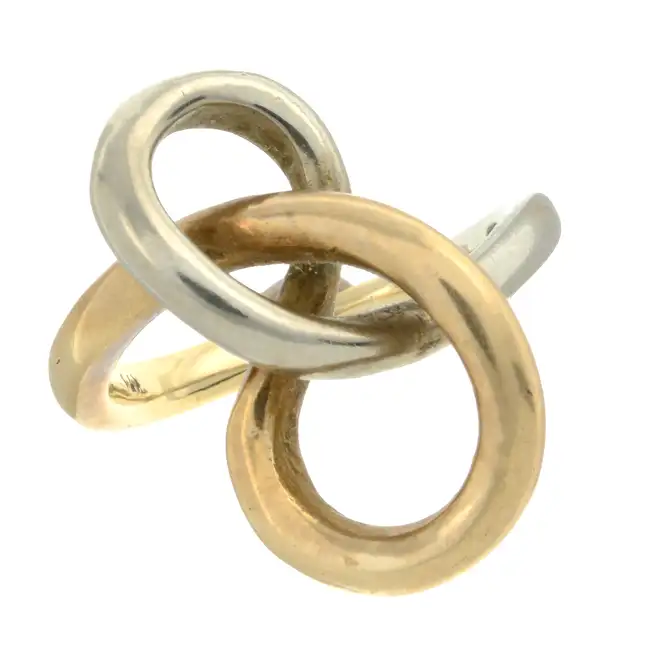 Bicolour stylised knot ring