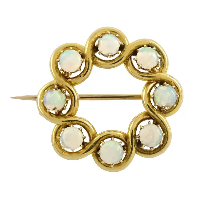 Late Victorian 15ct gold opal wreath brooch