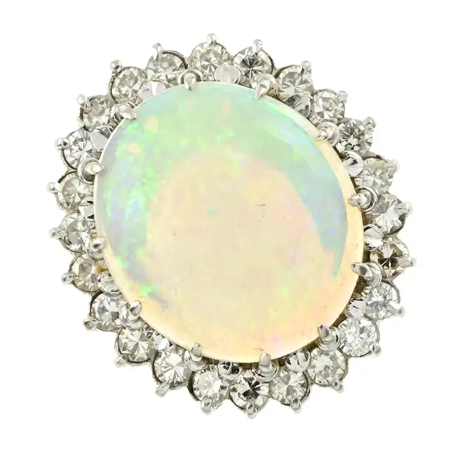 Mid 20th century opal & diamond cluster ring