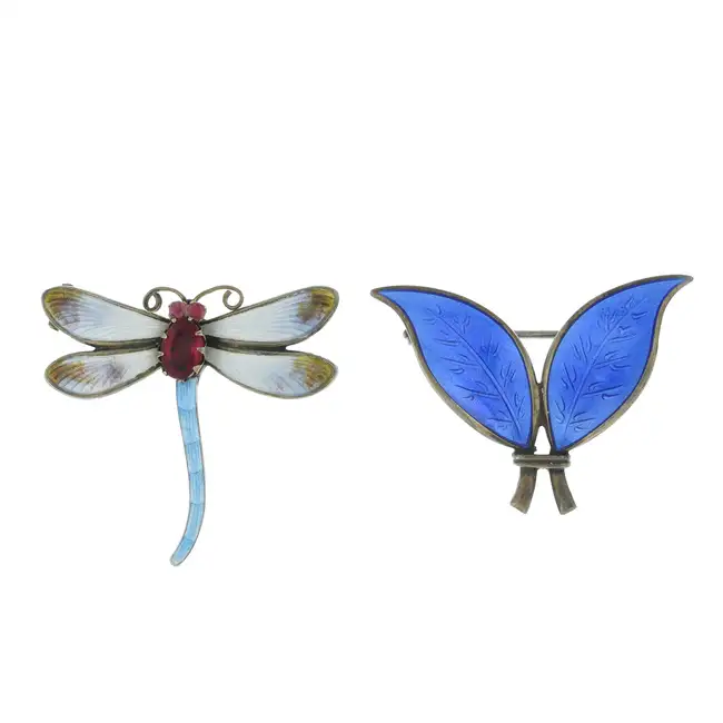 Two 20th century enamel brooches