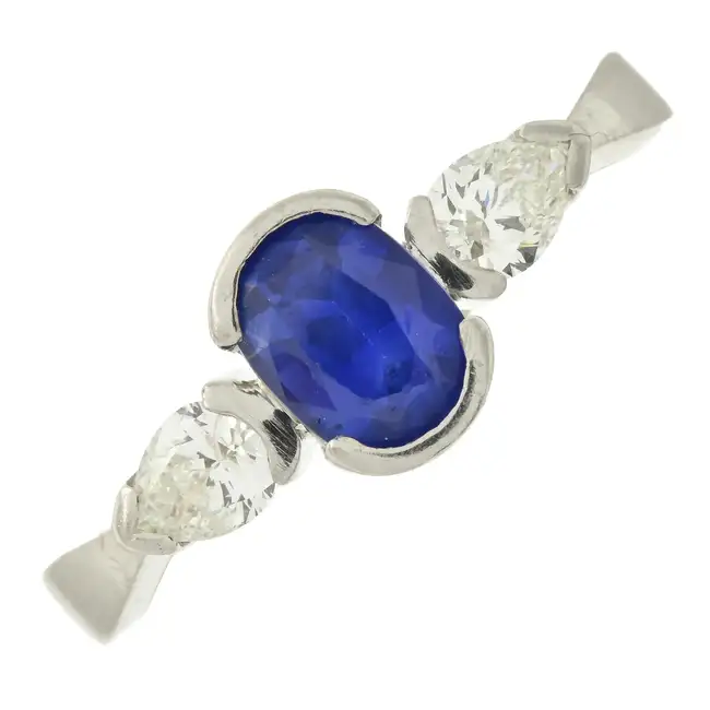 Platinum sapphire & diamond three-stone ring