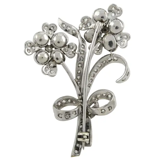 Cultured pearl and diamond floral spray brooch