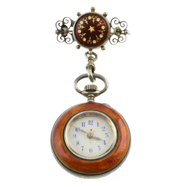 Early 20th c. enamel fob watch brooch