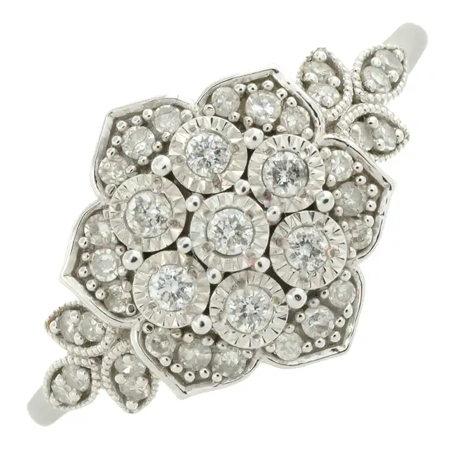 9ct gold diamond floral cluster ring