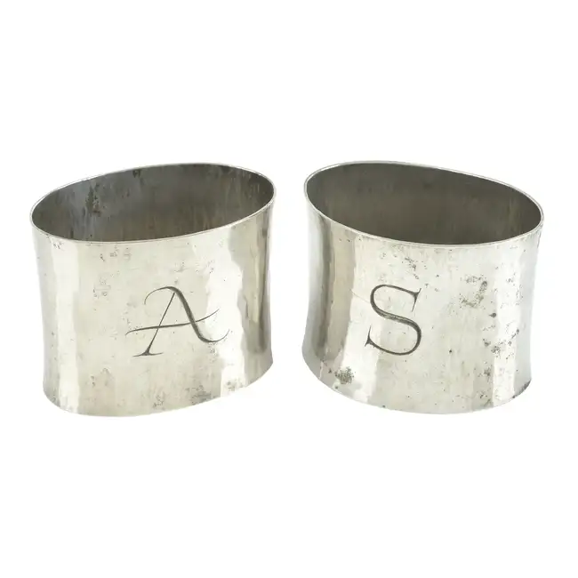 Pair of modern planished silver napkin rings 