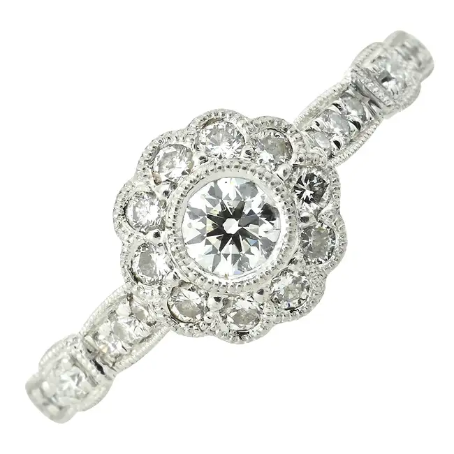 Platinum diamond floral cluster ring