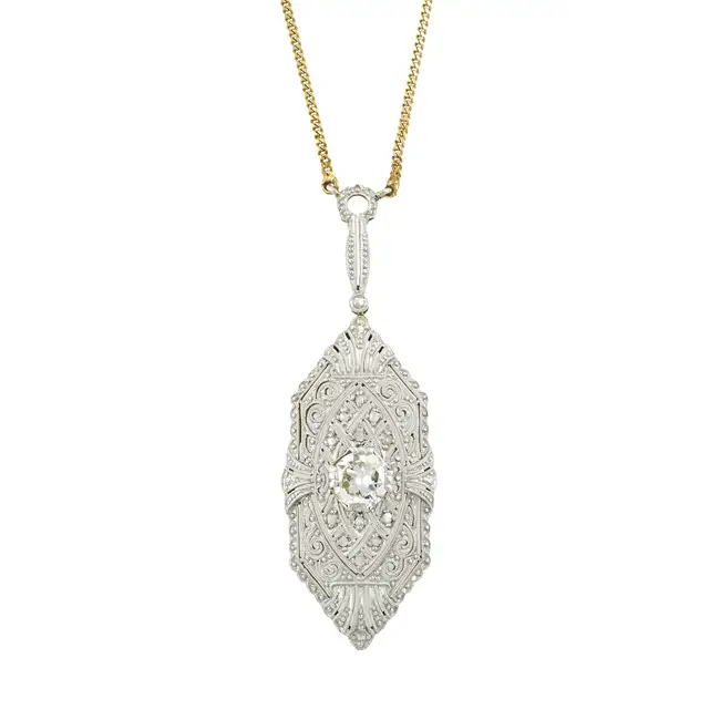 Art Deco platinum and 14ct gold diamond necklace