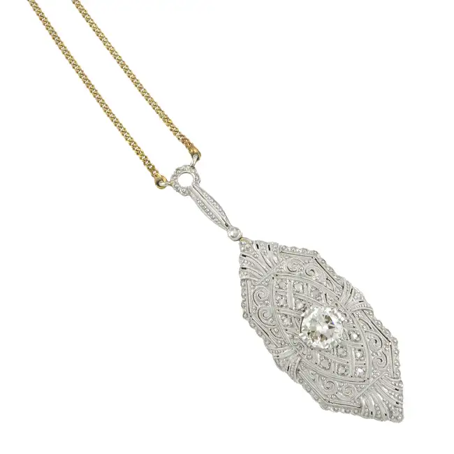 Art Deco platinum and 14ct gold diamond necklace