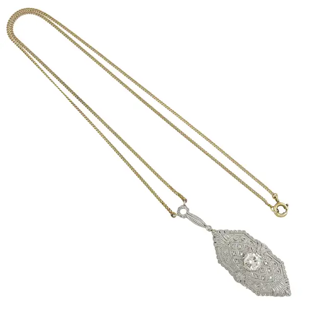 Art Deco platinum and 14ct gold diamond necklace