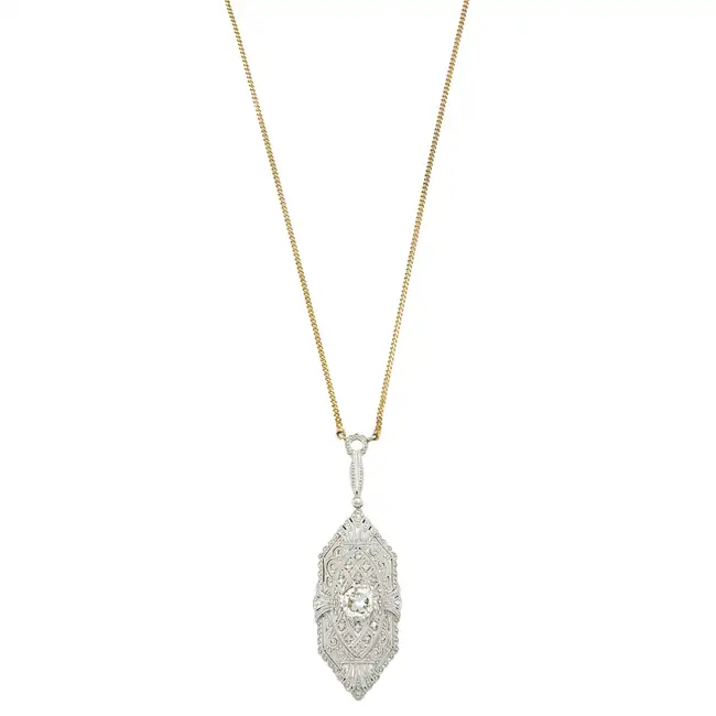Art Deco platinum and 14ct gold diamond necklace